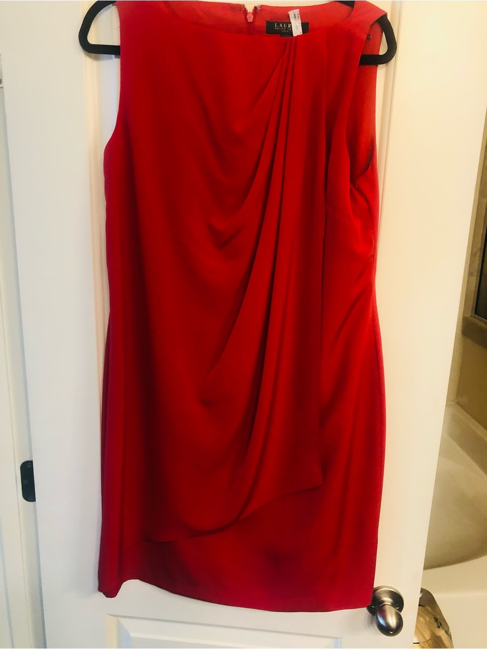 Lauren Ralph Lauren  Red Sleeveless Draped Shift Dress 14